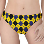 Yellow Blue And Black Argyle Print Women's Thong