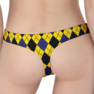 Yellow Blue And Black Argyle Print Women's Thong