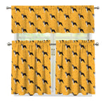 Yellow Boston Terrier Pattern Print 3 Piece Kitchen Curtains