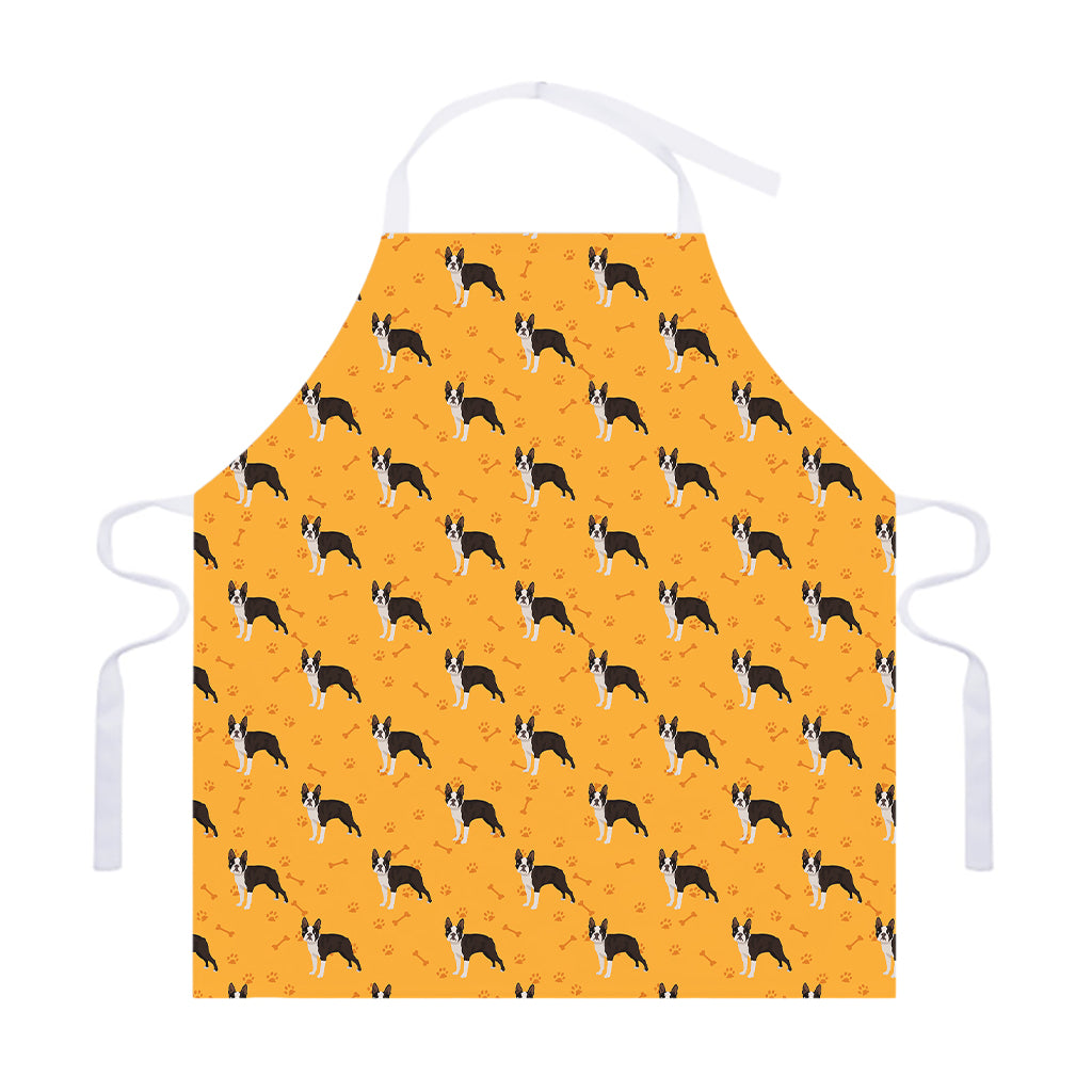 Yellow Boston Terrier Pattern Print Adjustable Apron