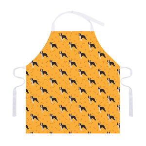 Yellow Boston Terrier Pattern Print Adjustable Apron