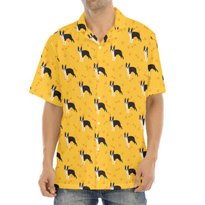 Yellow Boston Terrier Pattern Print Aloha Shirt