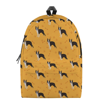 Yellow Boston Terrier Pattern Print Backpack