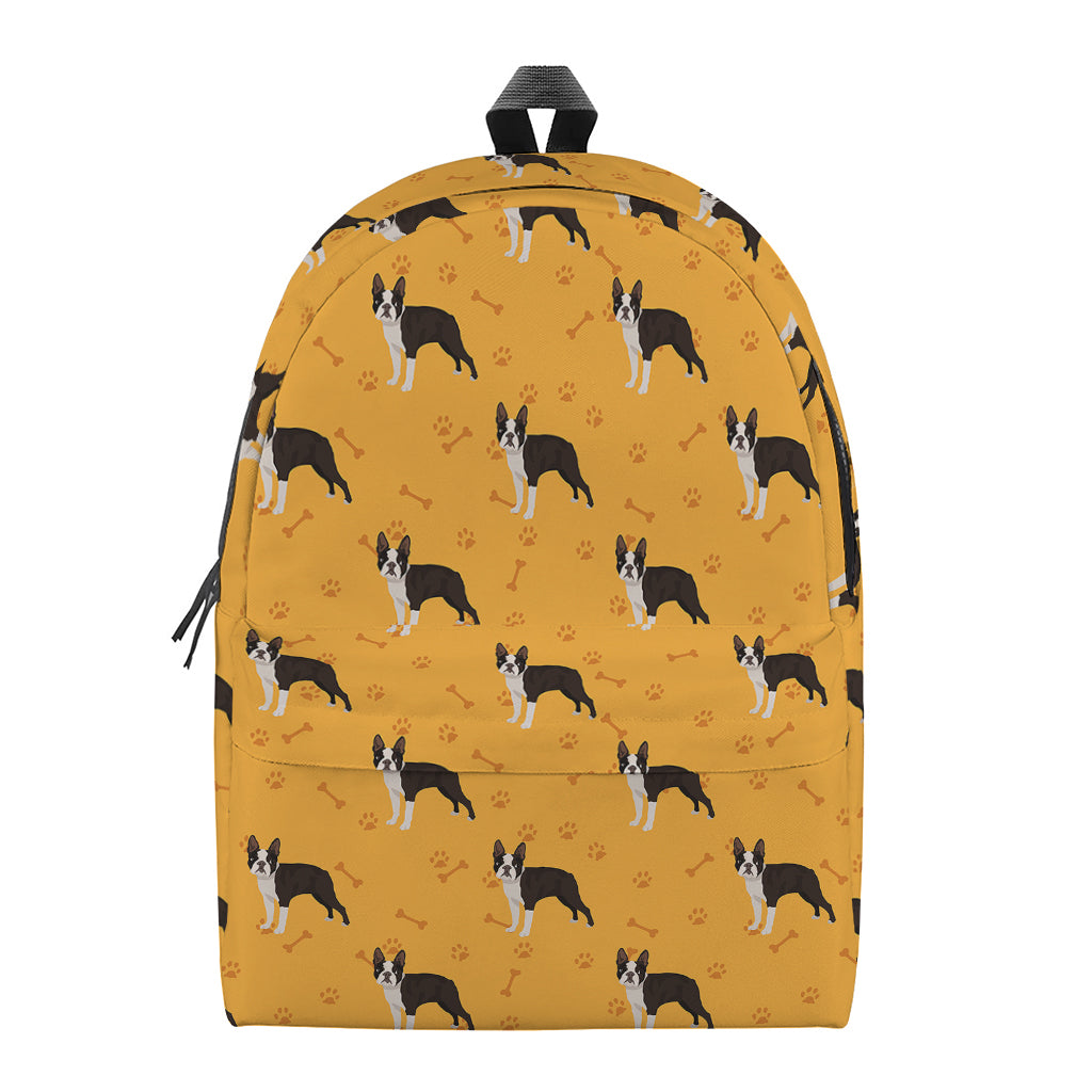 Yellow Boston Terrier Pattern Print Backpack