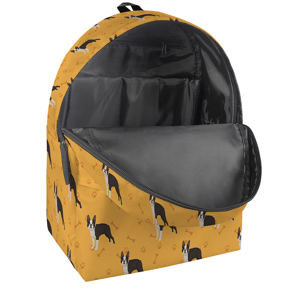 Yellow Boston Terrier Pattern Print Backpack
