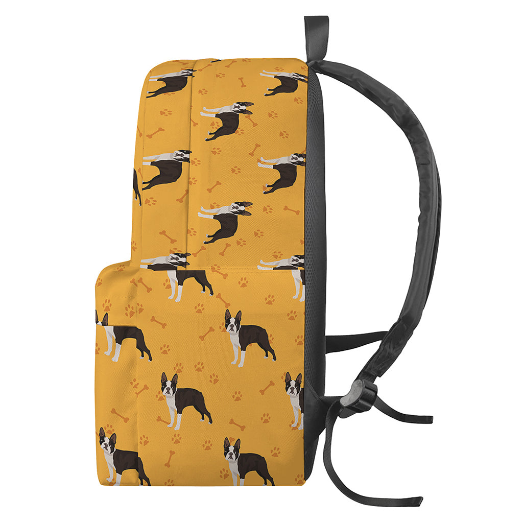 Yellow Boston Terrier Pattern Print Backpack