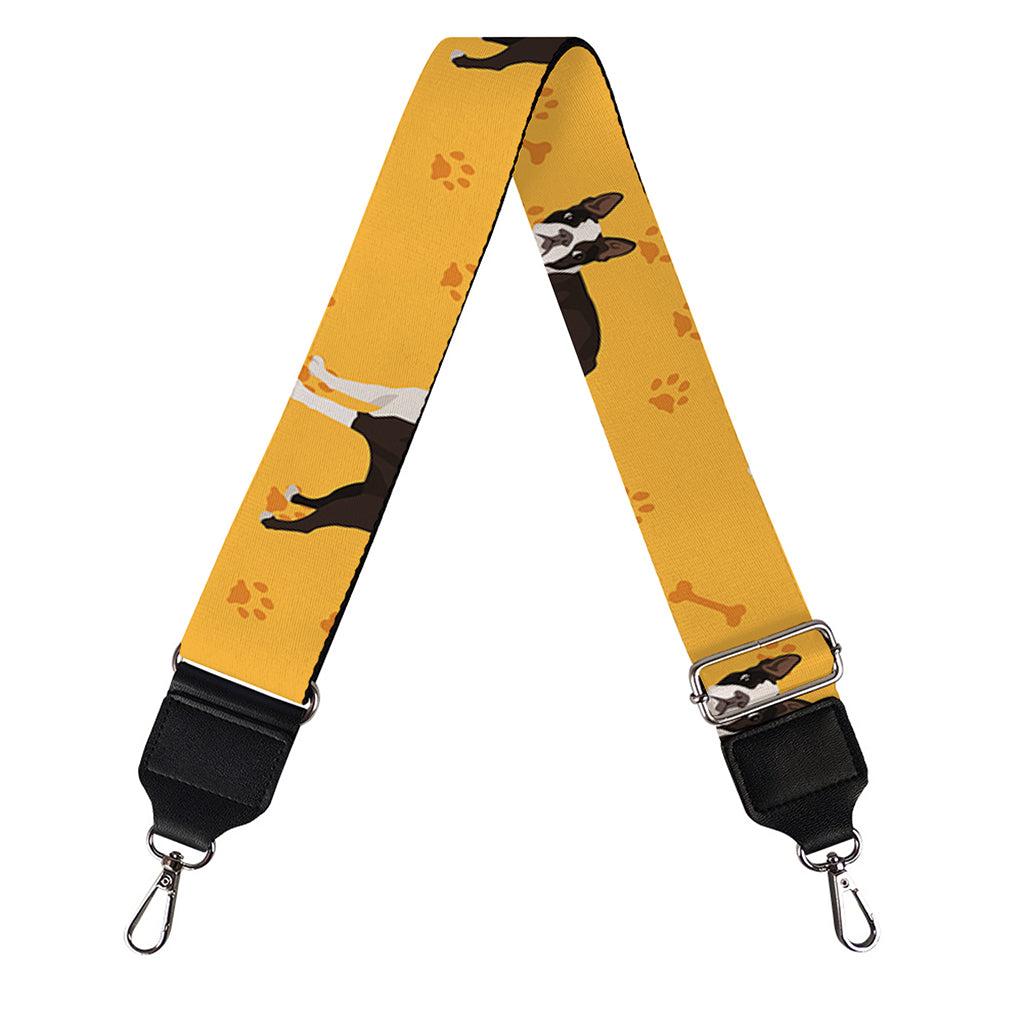 Yellow Boston Terrier Pattern Print Bag Strap