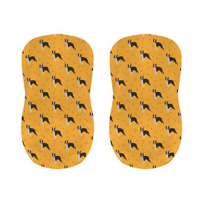 Yellow Boston Terrier Pattern Print Bar Stool Covers