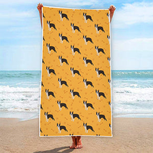 Yellow Boston Terrier Pattern Print Beach Towel