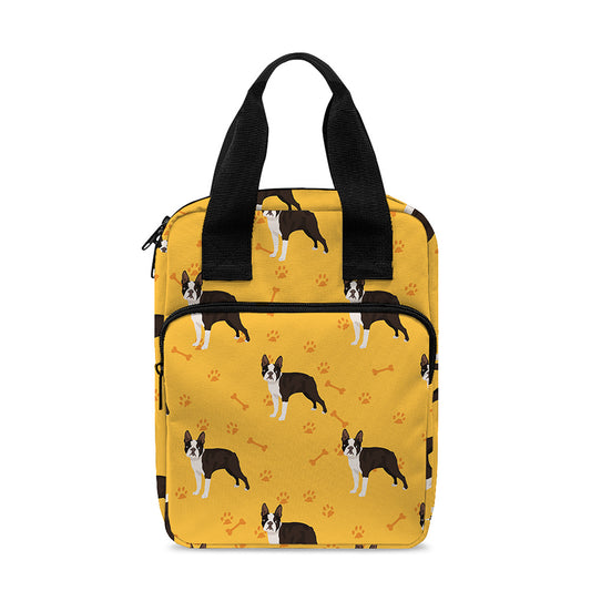 Yellow Boston Terrier Pattern Print Bible Tote Bag
