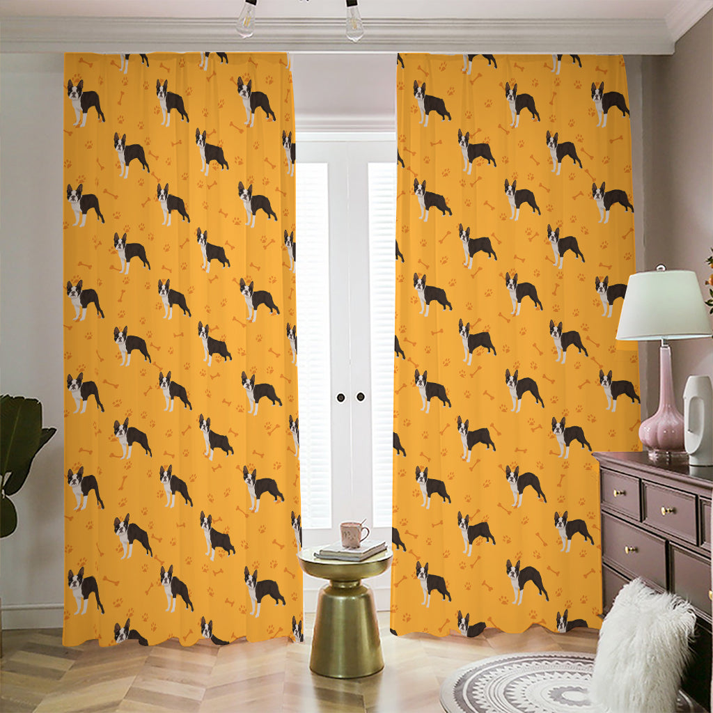 Yellow Boston Terrier Pattern Print Blackout Pencil Pleat Curtains