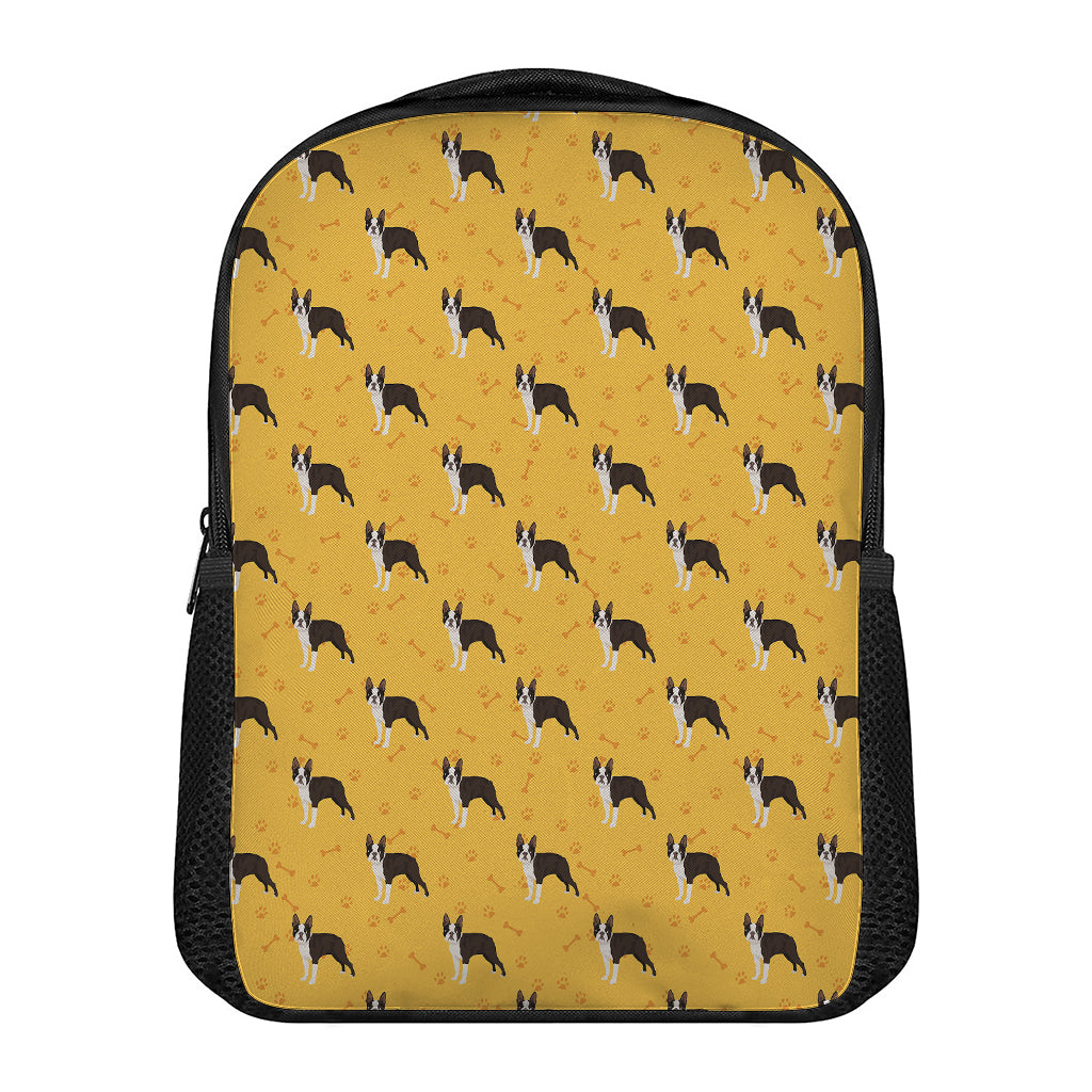 Yellow Boston Terrier Pattern Print Casual Backpack