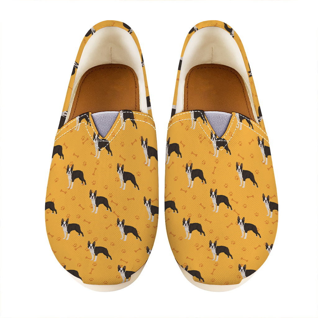 Yellow Boston Terrier Pattern Print Casual Shoes