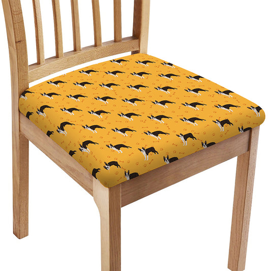 Yellow Boston Terrier Pattern Print Chair Cushion Cover