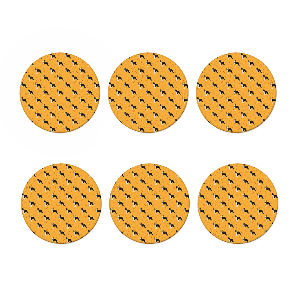 Yellow Boston Terrier Pattern Print Coaster Set