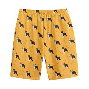 Yellow Boston Terrier Pattern Print Cotton Shorts