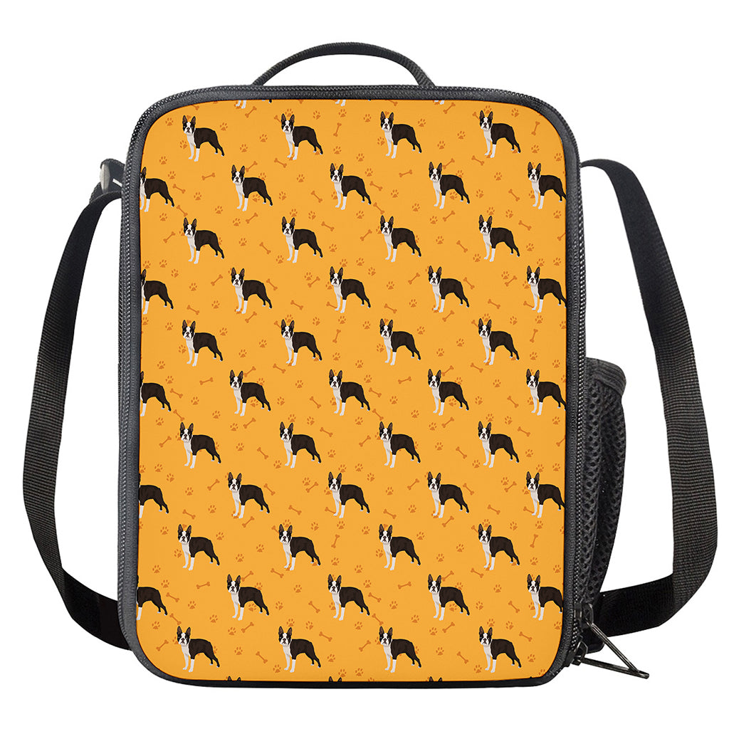 Yellow Boston Terrier Pattern Print Crossbody Lunch Bag