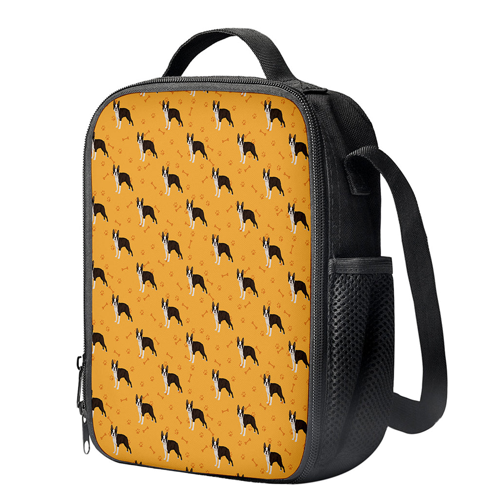 Yellow Boston Terrier Pattern Print Crossbody Lunch Bag