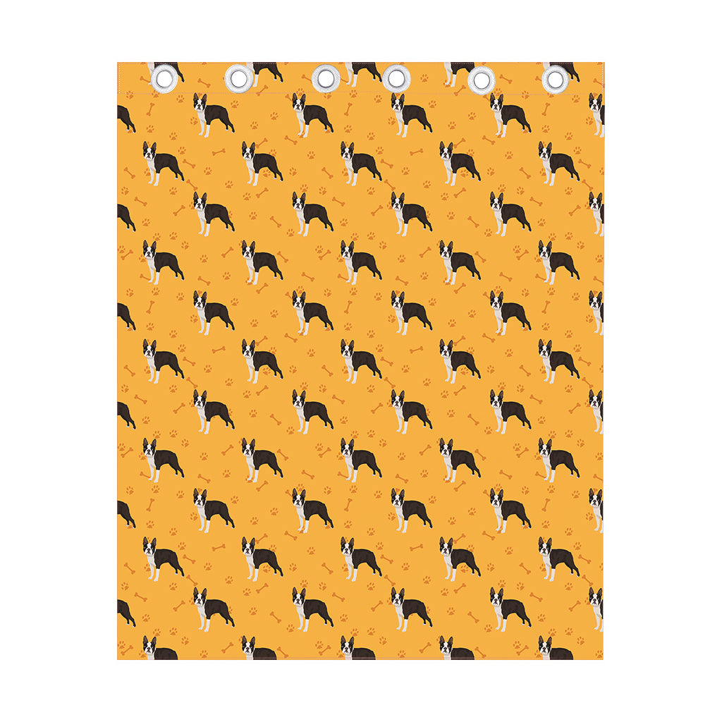 Yellow Boston Terrier Pattern Print Curtain