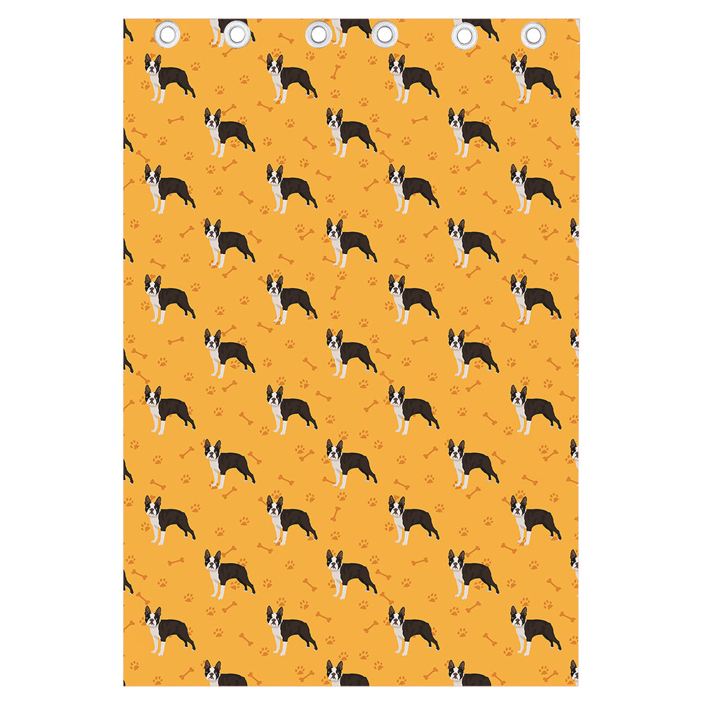 Yellow Boston Terrier Pattern Print Curtain