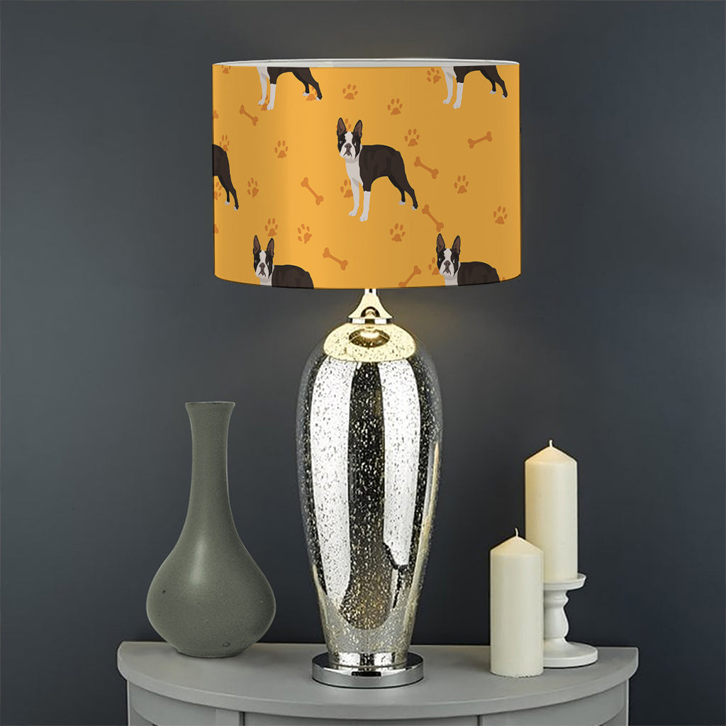 Yellow Boston Terrier Pattern Print Drum Lamp Shade