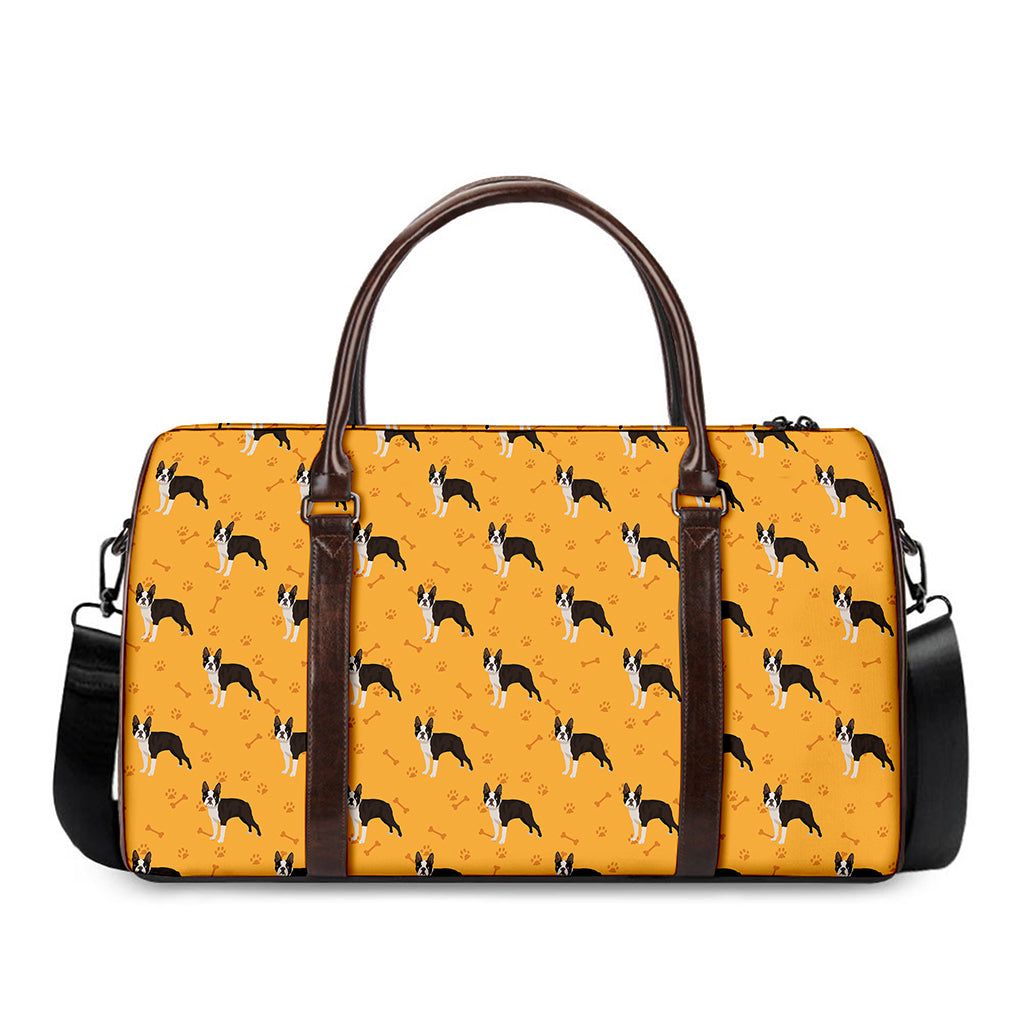 Yellow Boston Terrier Pattern Print Duffle Bag