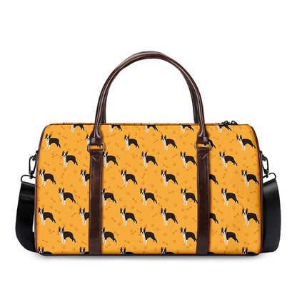 Yellow Boston Terrier Pattern Print Duffle Bag