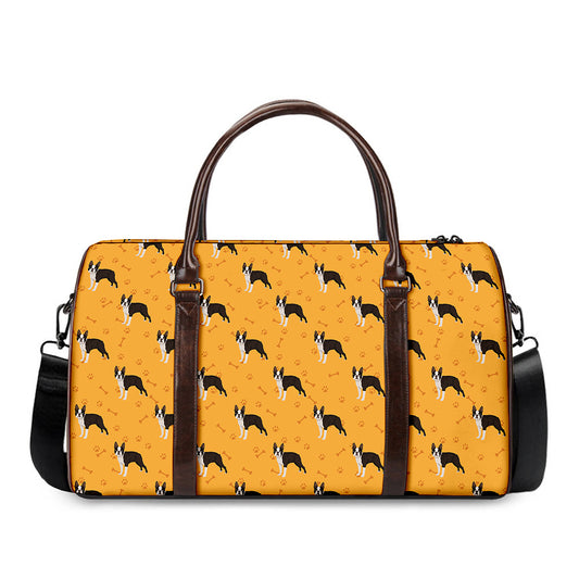 Yellow Boston Terrier Pattern Print Duffle Bag