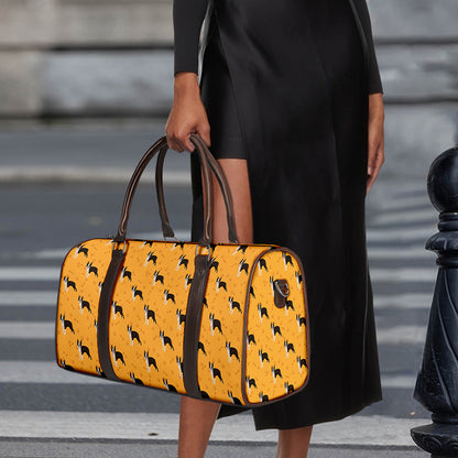Yellow Boston Terrier Pattern Print Duffle Bag