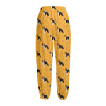 Yellow Boston Terrier Pattern Print Fleece Lined Knit Pants