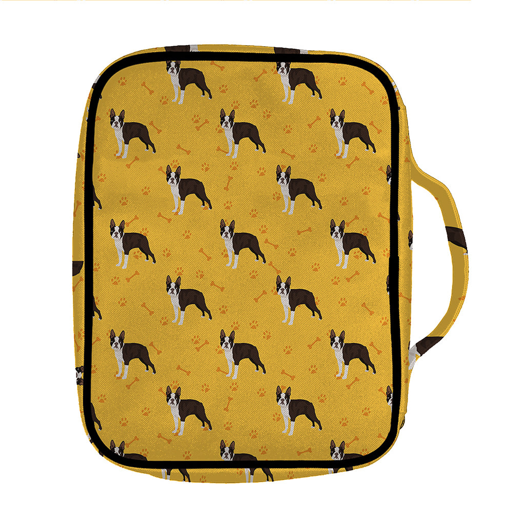 Yellow Boston Terrier Pattern Print Front Pocket Bible Bag