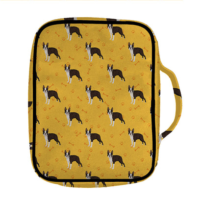 Yellow Boston Terrier Pattern Print Front Pocket Bible Bag