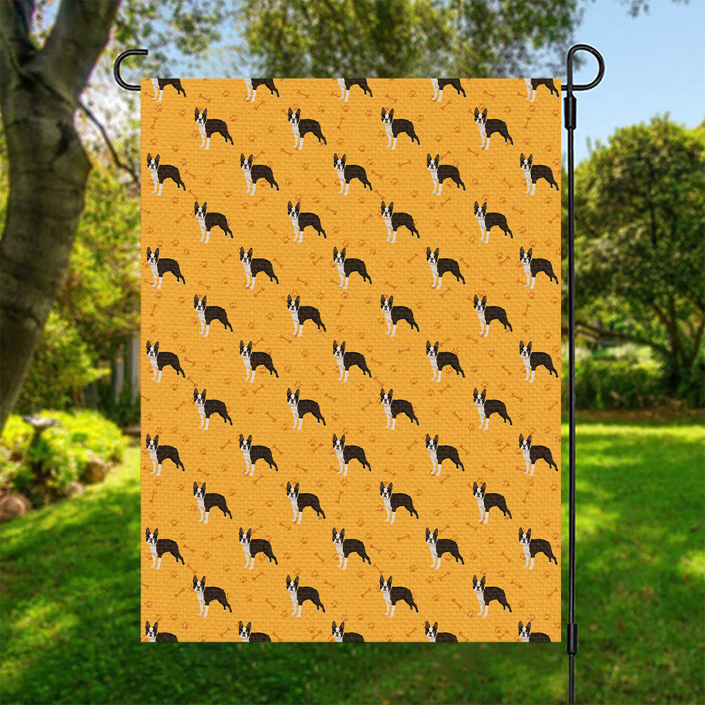 Yellow Boston Terrier Pattern Print Garden Flag