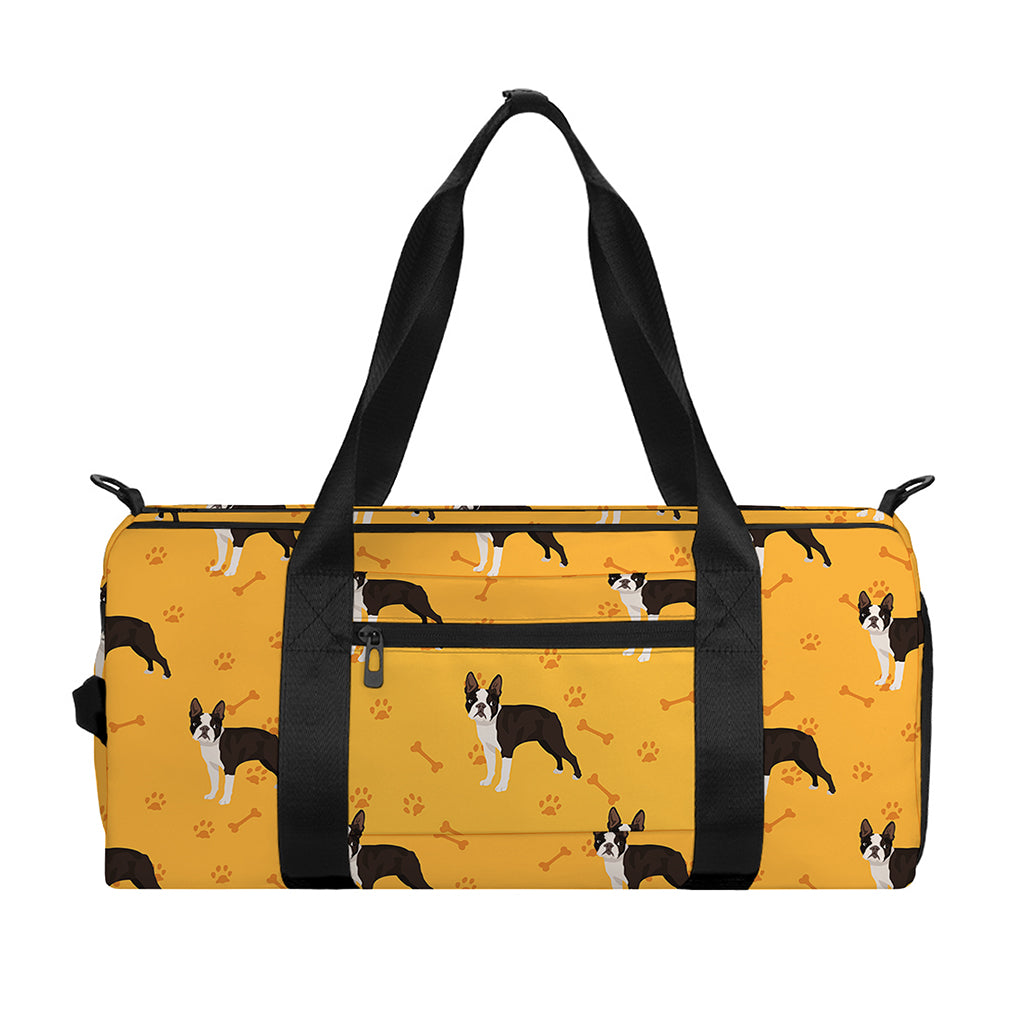Yellow Boston Terrier Pattern Print Gym Bag