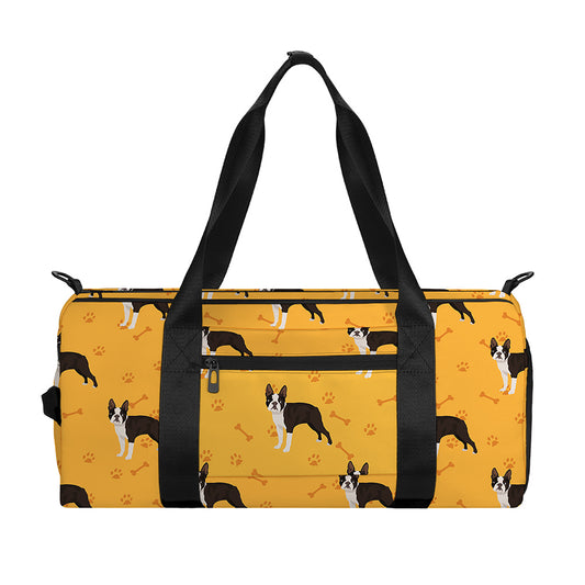 Yellow Boston Terrier Pattern Print Gym Bag