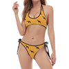 Yellow Boston Terrier Pattern Print Halter Scoop Tie Side Bikini