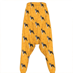 Yellow Boston Terrier Pattern Print Hammer Pants