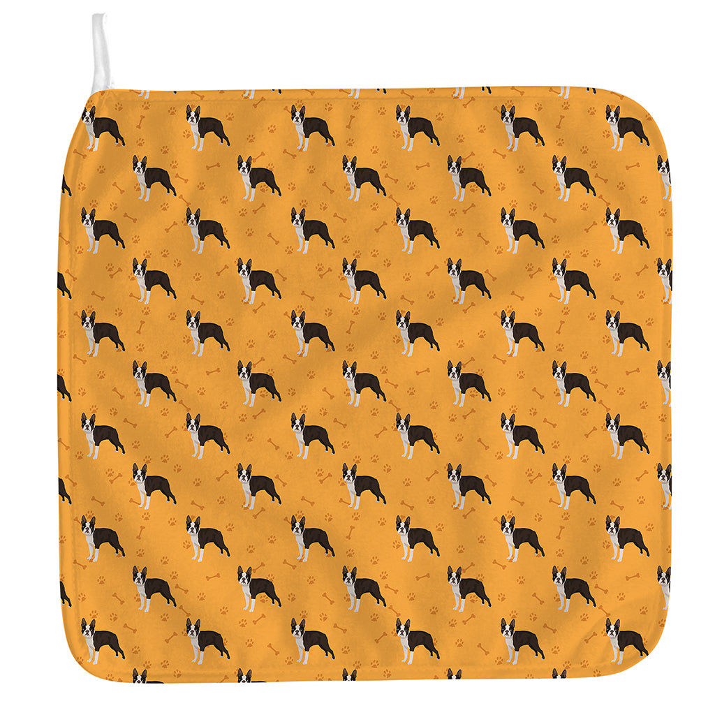 Yellow Boston Terrier Pattern Print Hand Towel