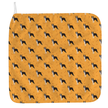 Yellow Boston Terrier Pattern Print Hand Towel