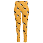 Yellow Boston Terrier Pattern Print High-Waisted Pocket Leggings