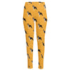 Yellow Boston Terrier Pattern Print High-Waisted Pocket Leggings