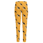 Yellow Boston Terrier Pattern Print High-Waisted Pocket Leggings