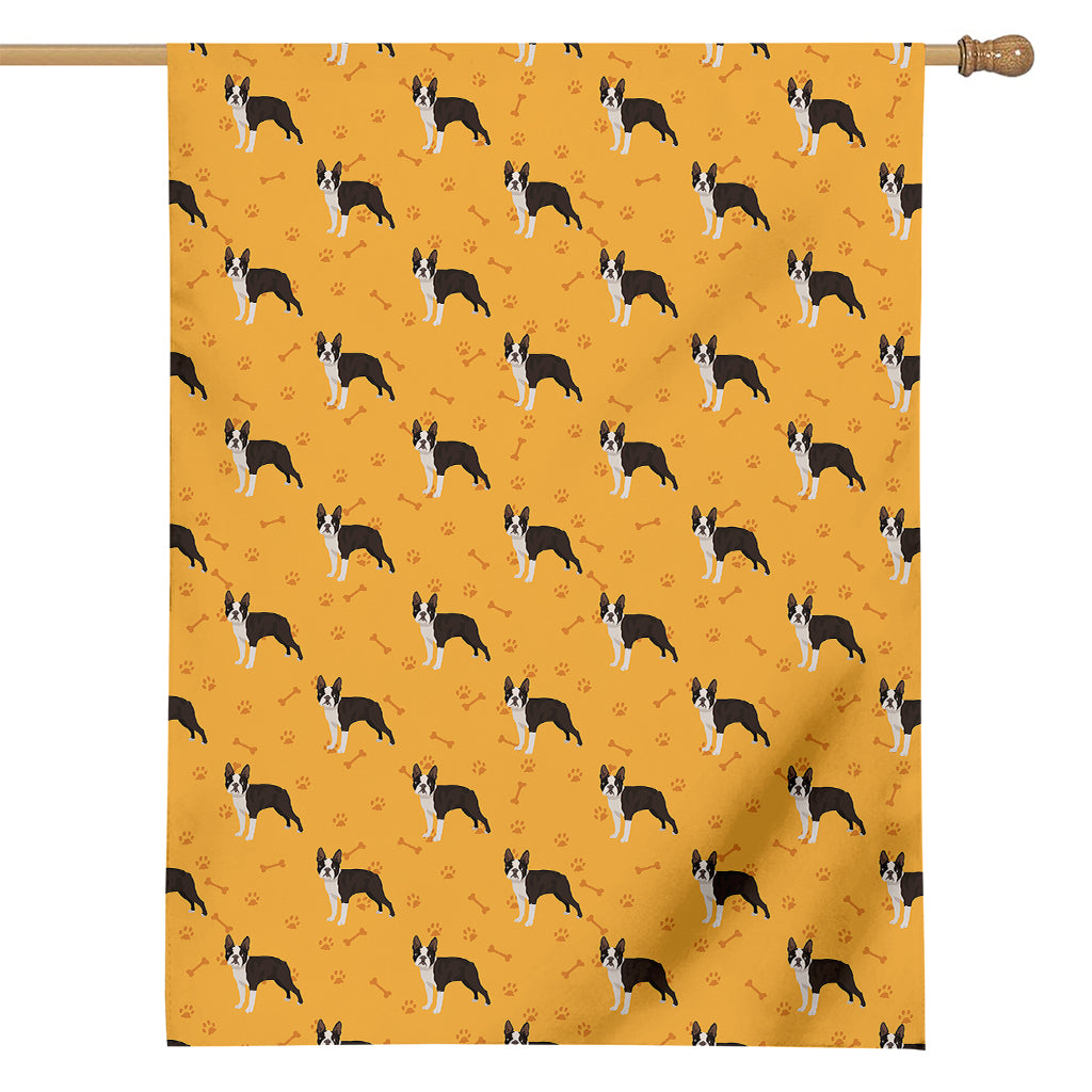 Yellow Boston Terrier Pattern Print House Flag