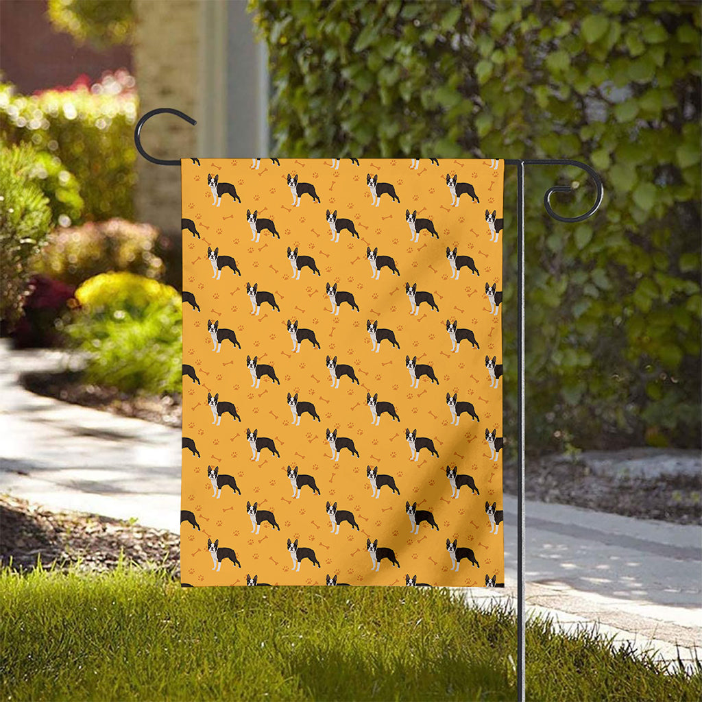 Yellow Boston Terrier Pattern Print House Flag