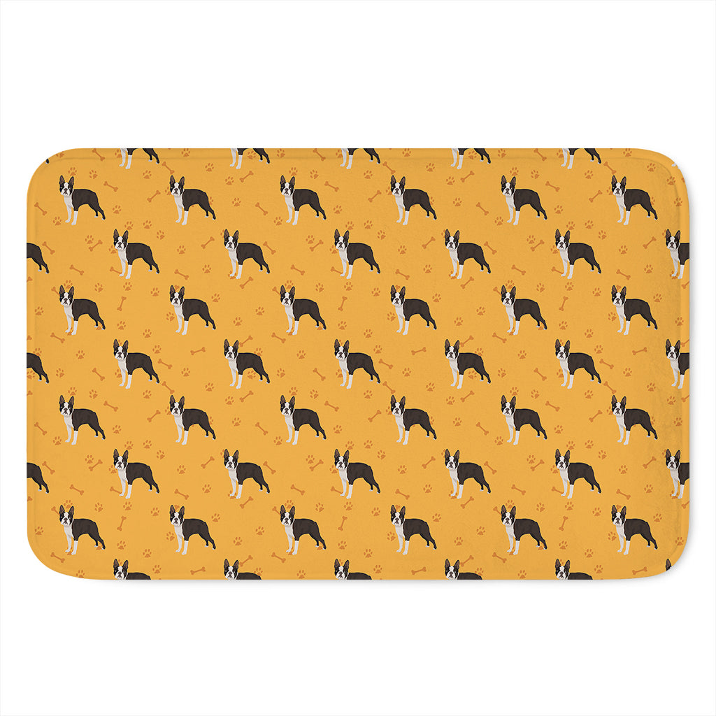 Yellow Boston Terrier Pattern Print Indoor Door Mat