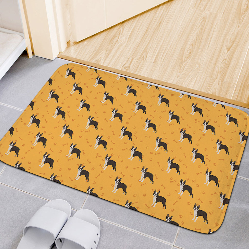 Yellow Boston Terrier Pattern Print Indoor Door Mat