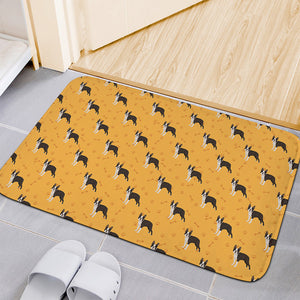 Yellow Boston Terrier Pattern Print Indoor Door Mat