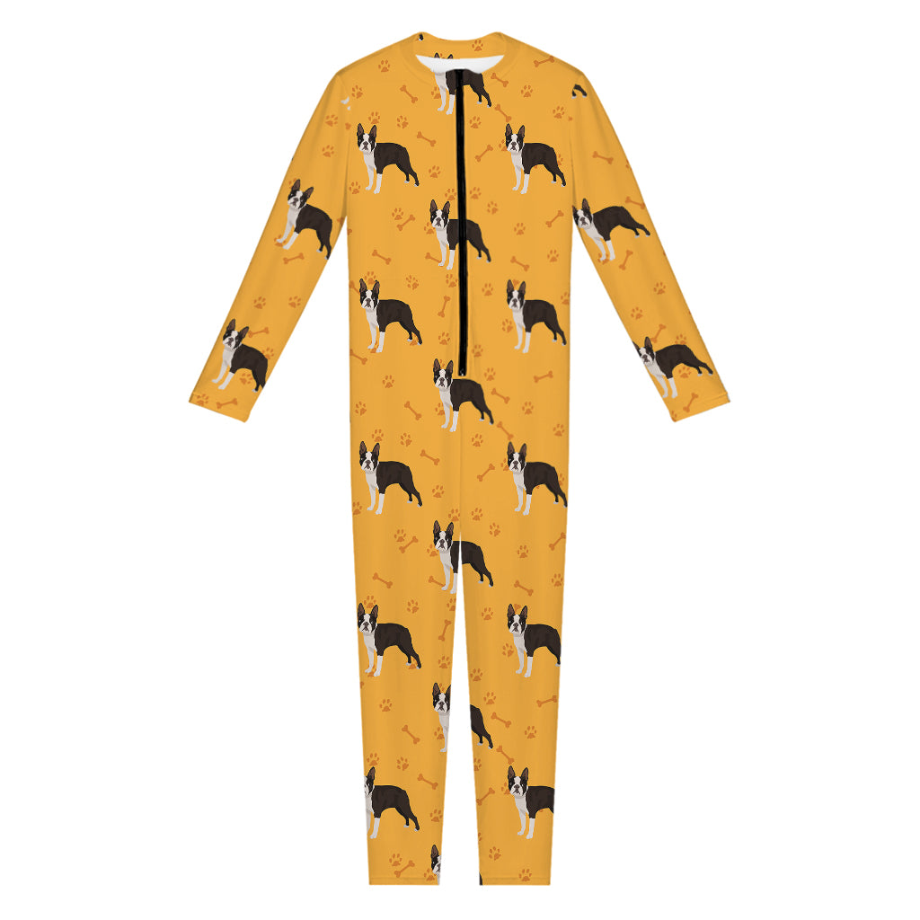 Yellow Boston Terrier Pattern Print Jumpsuit