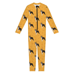 Yellow Boston Terrier Pattern Print Jumpsuit