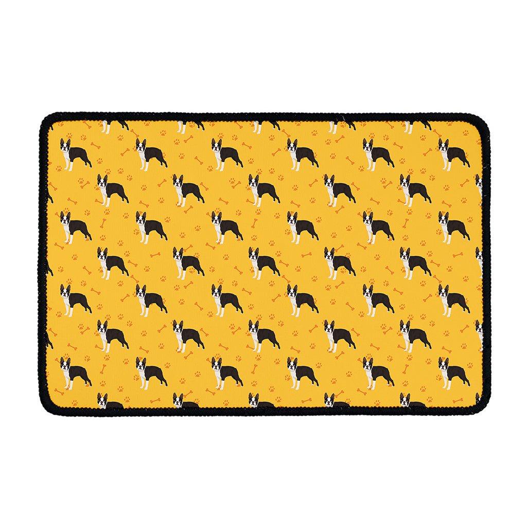 Yellow Boston Terrier Pattern Print Kitchen Mat